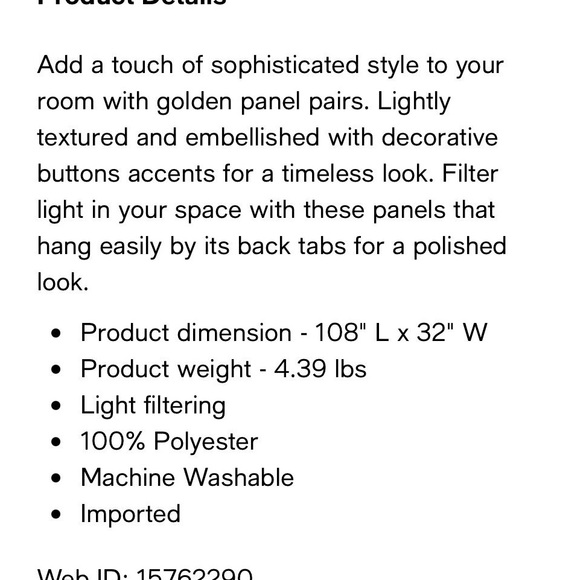 4- DKNY: 108” Pleated drapes with accent buttons Champagne. Like New! - Picture 8 of 11